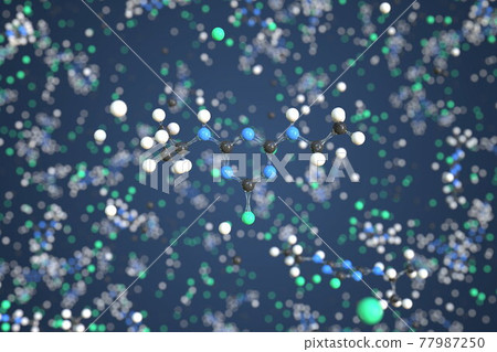 Atrazine molecule, conceptual molecular model. Scientific 3d rendering 77987250