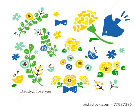 可愛的花鳥父親節 藍色 六月 手繪插畫素材 插圖素材 圖庫