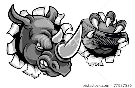 Rhino Ice Hockey Player Animal Sports Mascot 77987586