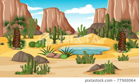 Desert forest landscape at day time scene with oasis Desert forest landscape at day time scene with oasis 77988064