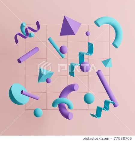 3D illustration of purple and turquoise shapes on a beige background. 3D illustration of purple and turquoise shapes on a beige background. 77988706