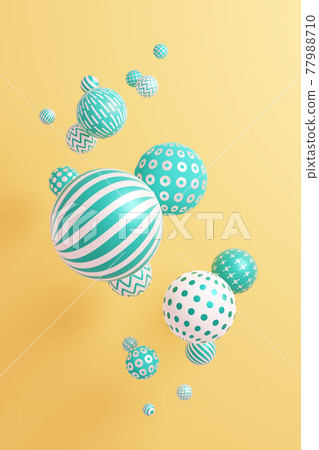 3D illustration of green and white spheres on a yellow background. 77988710