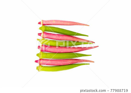 Beautifully arranged red okra and green okra Beautifully arranged red okra and green okra 77988719
