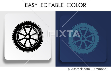 car wheel icon with tire on paper square sticker with shadow. Driving on slippery road. Driving safety. Vector car wheel icon with tire on paper square sticker with shadow. Driving on slippery road. Driving safety. Vector 77988842
