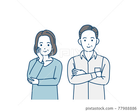 Middle-aged couple, men and women, middle-aged upper body, illustration material Middle-aged couple, men and women, middle-aged upper body, illustration material 77988886
