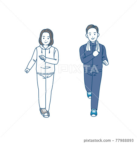 Middle-aged and older couples walking and jogging, exercise, running diet, men and women, middle-aged illustration material Middle-aged and older couples walking and jogging, exercise, running diet, men and women, middle-aged illustration material 77988893