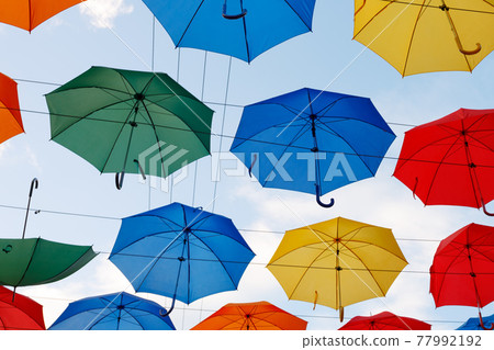 colorful umbrellas in the sky colorful umbrellas in the sky 77992192
