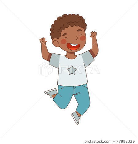 Elated African American Boy Jumping with Joy - Stock Illustration  [77992329] - PIXTA