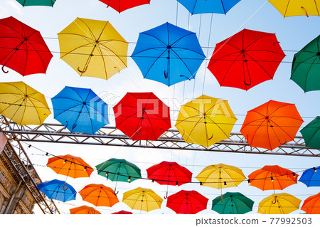 multicolor umbrellas in the sky multicolor umbrellas in the sky 77992503