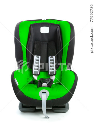 baby car seat, green color, isolated on white baby car seat, green color, isolated on white 77992786