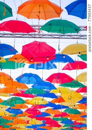 multicolored umbrellas in the sky multicolored umbrellas in the sky 77993437