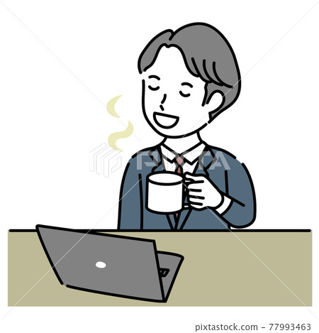 在筆記本電腦上工作時放鬆的成年男性插圖材料 在筆記本電腦上工作時放鬆的成年男性插圖材料 77993463