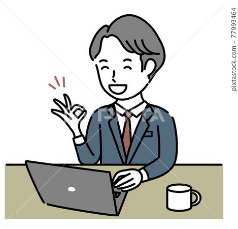 在筆記本電腦上工作時姿勢正常的成年男性插圖材料 在筆記本電腦上工作時姿勢正常的成年男性插圖材料 77993464