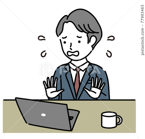 在筆記本電腦上工作時匆忙的成年男性插圖材料 77993465