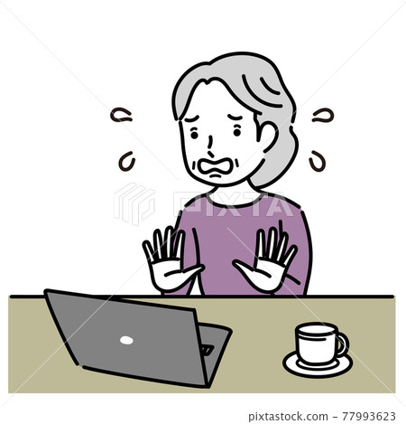 Senior woman illustration material in a hurry while working on a laptop Senior woman illustration material in a hurry while working on a laptop 77993623