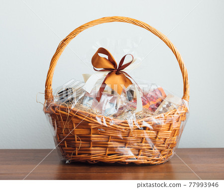 gift basket on grey background 77993946