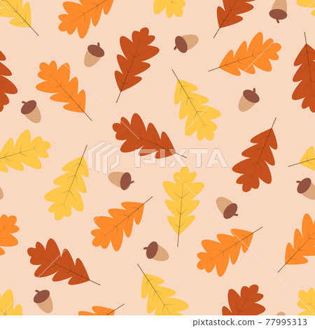 Autumn seamless pattern, yellow and red oak leaves and acorns fall in autumn. 77995313