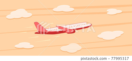 Passenger plane in flight on the background of the sunset, the sky with clouds. Vector illustration of an airplane. 77995317
