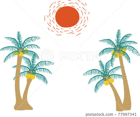 Retro illustration of palm tree and sun 77997341