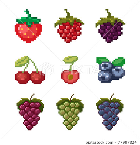 Pixel berries. Vector set. 77997824