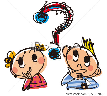 Illustration of question mark and boy / girl Illustration of question mark and boy / girl 77997875