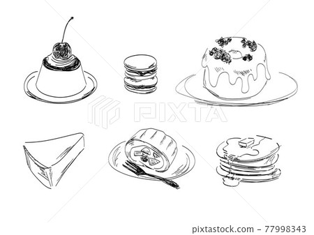 Black and white illustration set of handwritten sweets Black and white illustration set of handwritten sweets 77998343