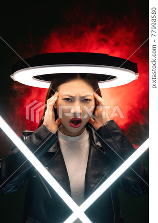 anxiety attack cyberpunk portrait girl headache anxiety attack cyberpunk portrait girl headache 77998580