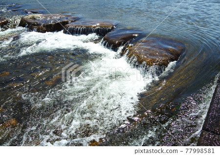 River weir stones and refreshing water flow River weir stones and refreshing water flow 77998581