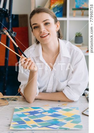 painting course modern art smiling female painter painting course modern art smiling female painter 77998758