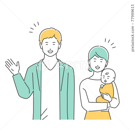 Family smiling young couple and baby upper body Family smiling young couple and baby upper body 77999615