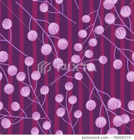 Pastel purple random berry ornament seamless food pattern. Striped background. Spring style ornament. 78000574