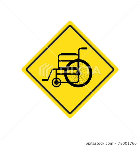Vector wheelchair silhouette in yellow rhombus Vector wheelchair silhouette in yellow rhombus 78001766