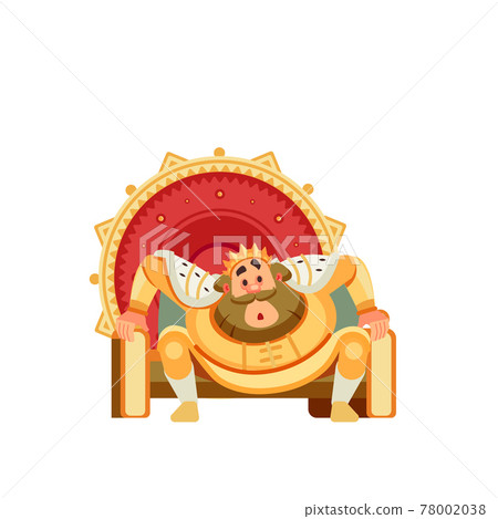 Surprised king character sits on the throne. Astonished stunned, amazed, bewildered, puzzled, smitten. Emperor, Monarch, ruler of the medieval king. Cartoon flat style vector illustration. 78002038