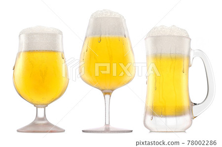 Set of fresh beer in different mugs with bubble froth isolated on white. Set of fresh beer in different mugs with bubble froth isolated on white. 78002286