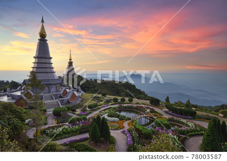 Beautiful view of two pagoda on mount Inthanon, Inthanon national park, Chiangmai province, Thailand Beautiful view of two pagoda on mount Inthanon, Inthanon national park, Chiangmai province, Thailand 78003587