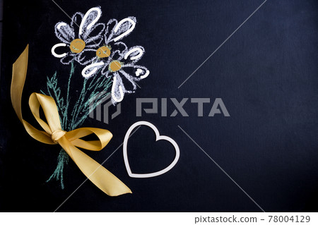 Postcard for the holiday of Valentine's Day, birthday, women's day. Blackboard with chalk-drawn flowers. Banner, postcard. Postcard for the holiday of Valentine's Day, birthday, women's day. Blackboard with chalk-drawn flowers. Banner, postcard. 78004129