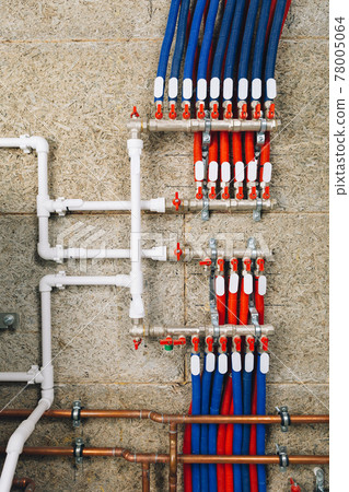 polypropylene plastic pipes with ball valves in boiler room polypropylene plastic pipes with ball valves in boiler room 78005064