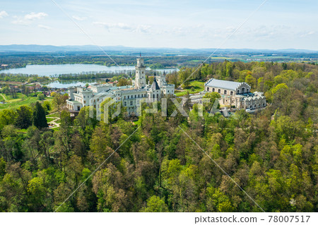 Panoramic view of Hluboka Castle in Hluboka nad Vltavou near Ceske Budejovice, Czech Republic 78007517