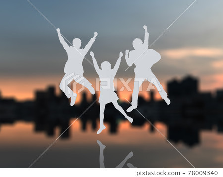 Silhouette of three male and female students jumping next to the white CG illustration Silhouette of three male and female students jumping next to the white CG illustration 78009340