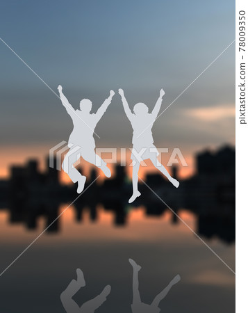 Two male and female student silhouettes jumping white CG illustration vertical Two male and female student silhouettes jumping white CG illustration vertical 78009350
