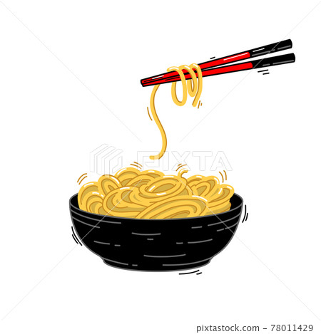Oriental noodles with chopsticks isolated on a white background. Vector illustration. 78011429
