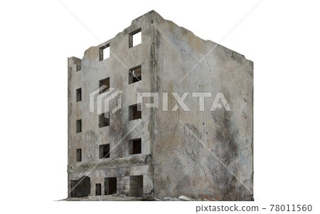Ruined city building isolated on white 3d illustration 78011560