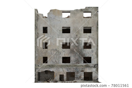 Ruined city building isolated on white 3d illustration Ruined city building isolated on white 3d illustration 78011561