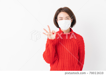 A woman with a mask smiles A woman with a mask smiles 78011610