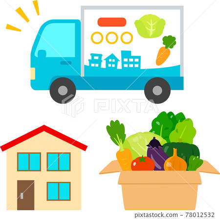 Food personal delivery truck and box with vegetables Food personal delivery truck and box with vegetables 78012532
