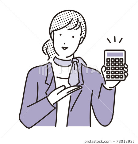 簡單說明：一個女人拿著一個計算器，指導你找到一個很好的價格 78012955