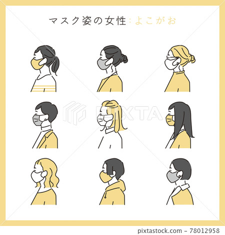 Simple illustration profile of a woman wearing a mask 78012958