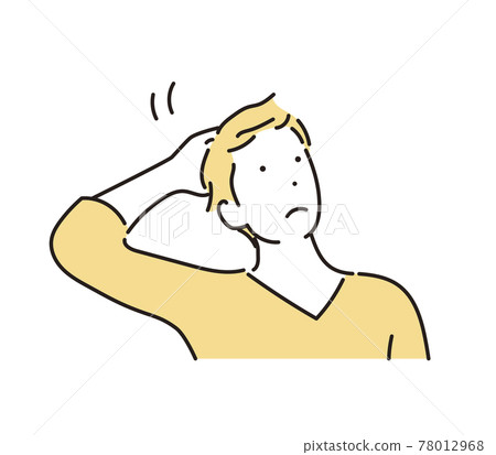 Simple illustration: A man who puts his hand on his head and thinks Simple illustration: A man who puts his hand on his head and thinks 78012968