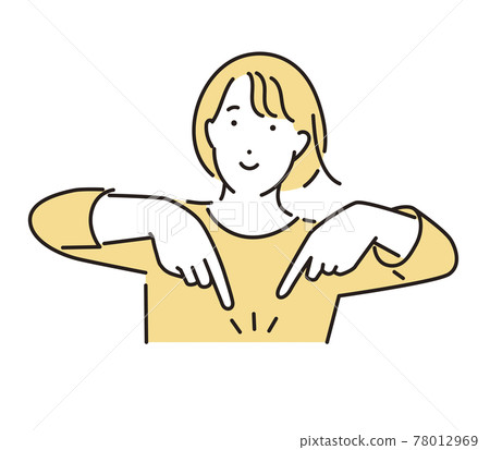 A woman pointing to a simple illustration A woman pointing to a simple illustration 78012969