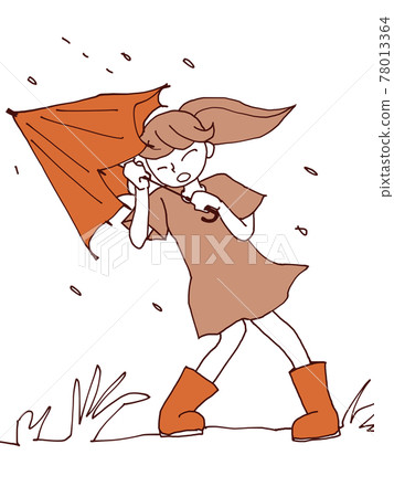 Illustration of a girl who opposes the wind of a typhoon 78013364